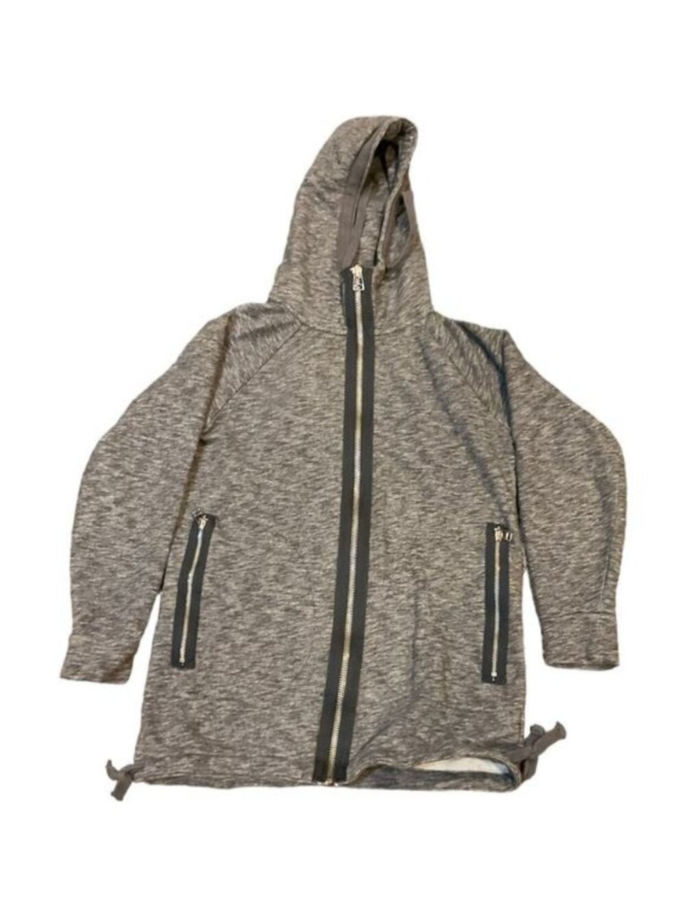 GAP Charcoal Heather Gray Longline Zip Up Hoodie Tunic Silver Pocket Zippers Sma